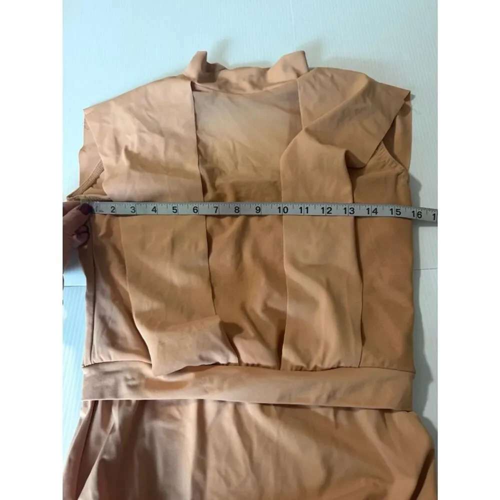 Kelle solo dance costume tan blush pink chasing clouds 2 piece leotard shorts MA